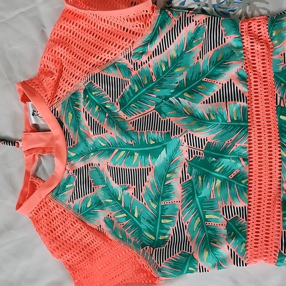 Girls Bathing Suit, Coral Palm One Piece, Size XL 14/16 - Picture 2 of 7